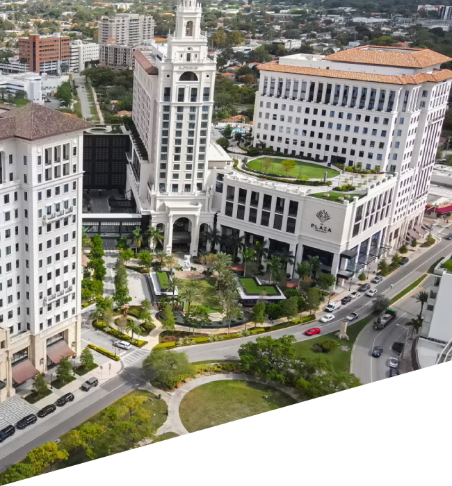 Aerial view of the Plaza Coral Gables front